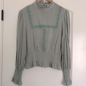 In loom Sage Green Long Sleeve Lace Blouse Size L